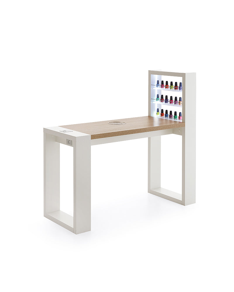 Living - Weißer Nageltisch mit LED-Licht - Eingebautes Regal - Mit Absaugung